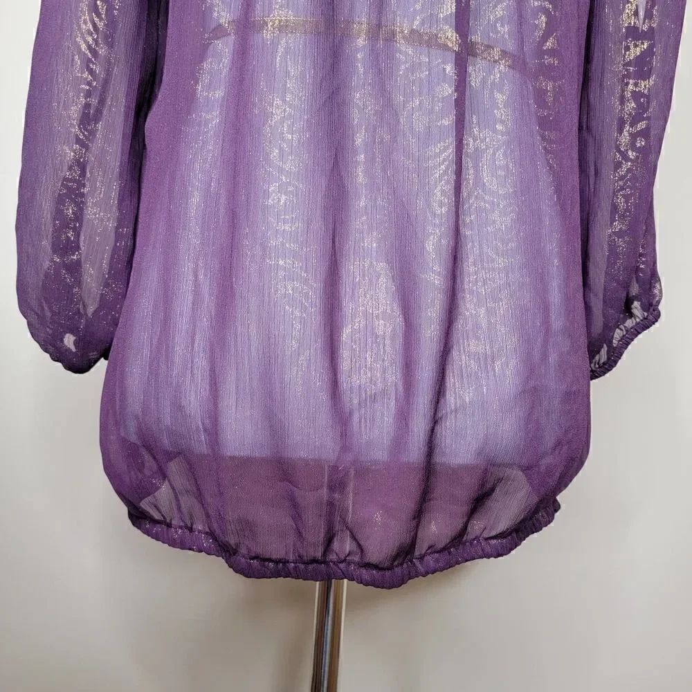 Cache Metallic Cold Shoulder Blouse Purple Gold Size Medium - Picture 11 of 16